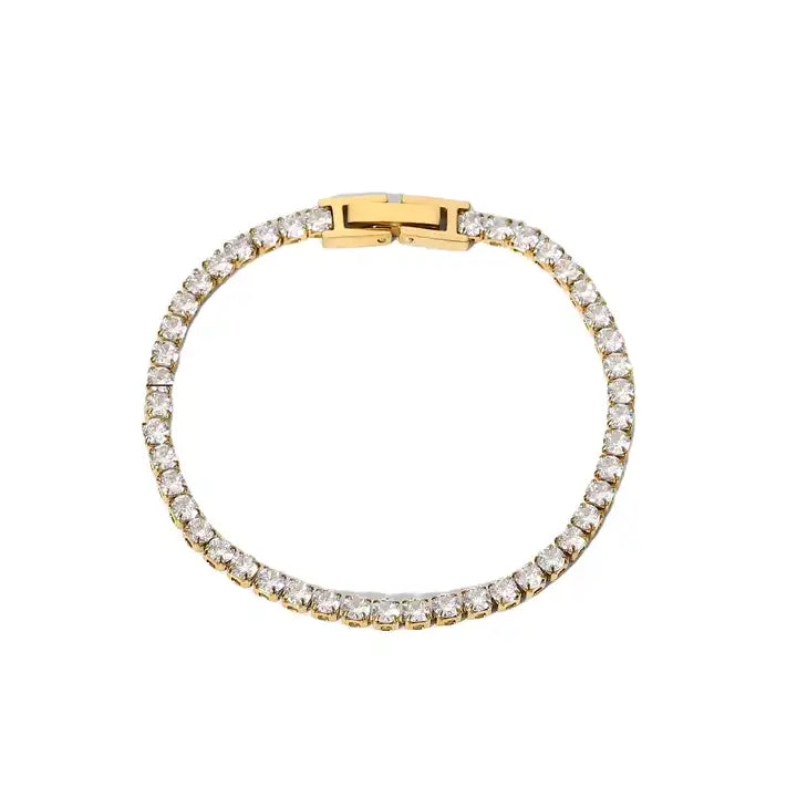18K gold inlaid stainless steel bracelet with zircon gemstones