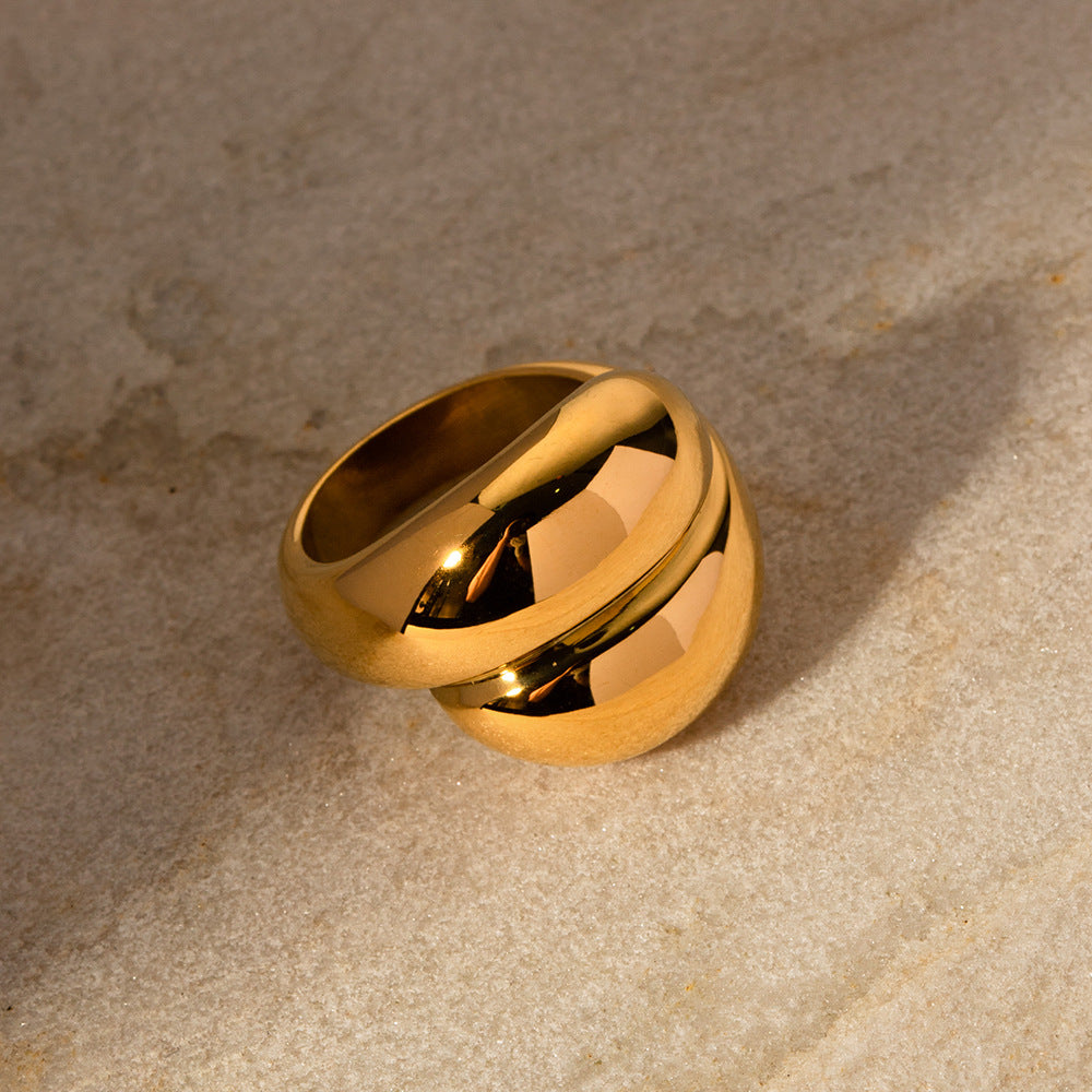 Minimalist double layer ring in stainless steel with 18K gold plating