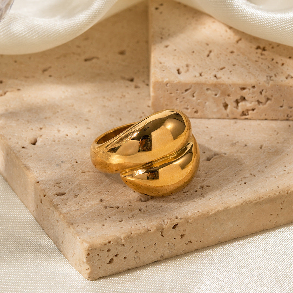 18K gold plated stainless steel double layer ring for women