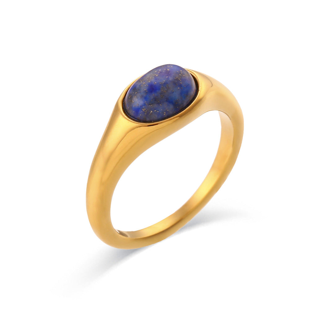 18K gold plated oval natural stone ring crafted in stainless steel