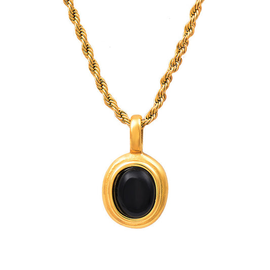 18K gold plated oval pendant necklace stainless steel jewelry
