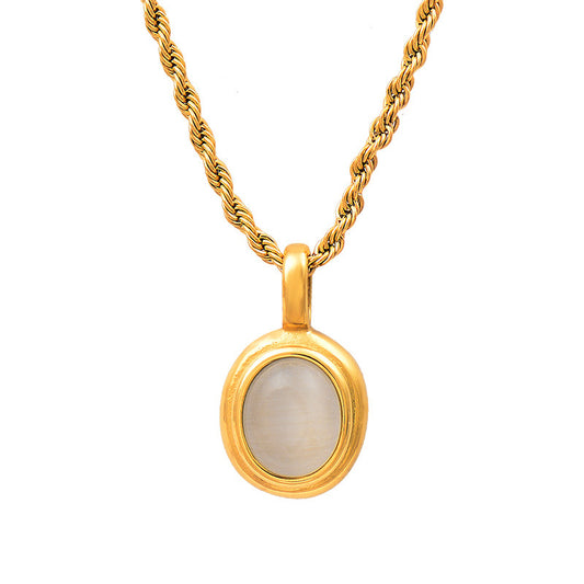 18K gold plated oval pendant necklace in stainless steel with minimalist design, perfect for layering or everyday wear.