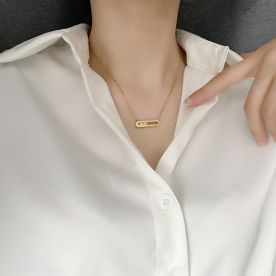 Rectangular zircon clavicle chain necklace 18K gold plated
