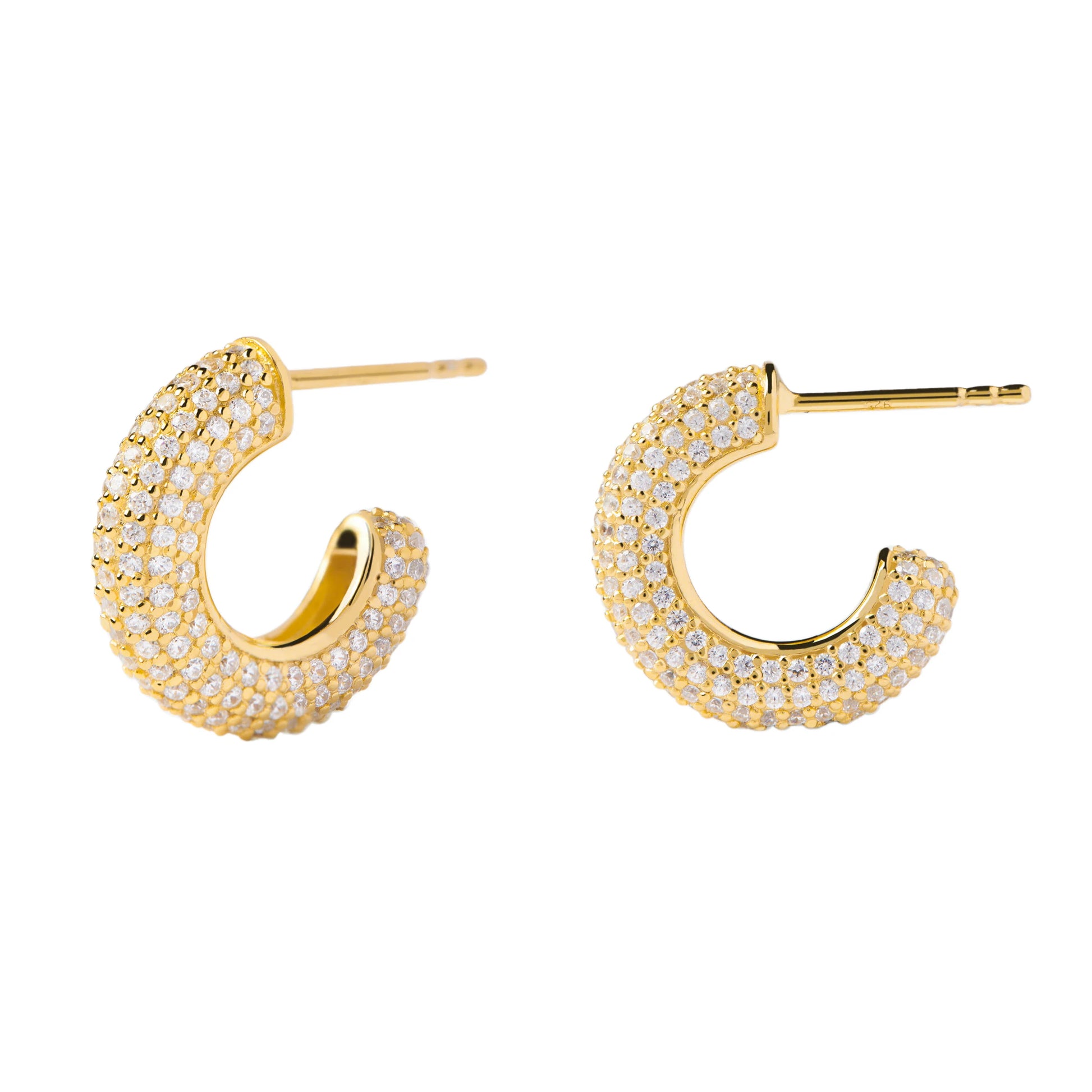 925 silver C-shaped hoop earrings with cubic zirconia elegant design