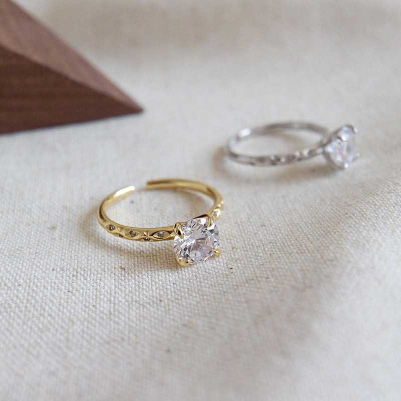 Minimalist sterling silver jewelry big zircon resizable fashion ring
