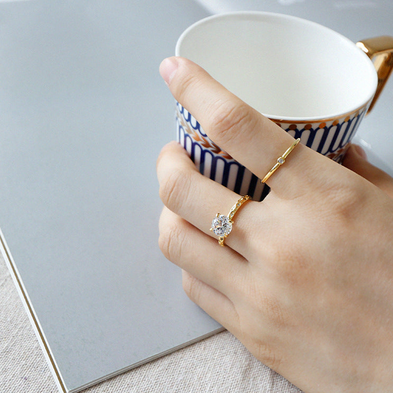 Minimalist sterling silver jewelry big zircon resizable fashion ring