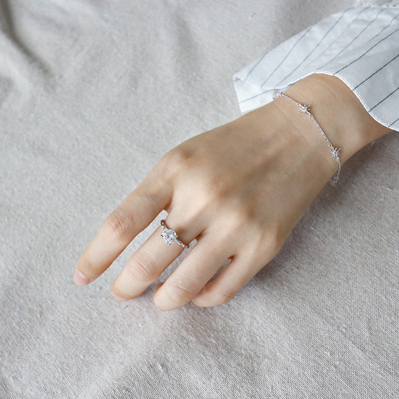 Minimalist sterling silver jewelry big zircon resizable fashion ring