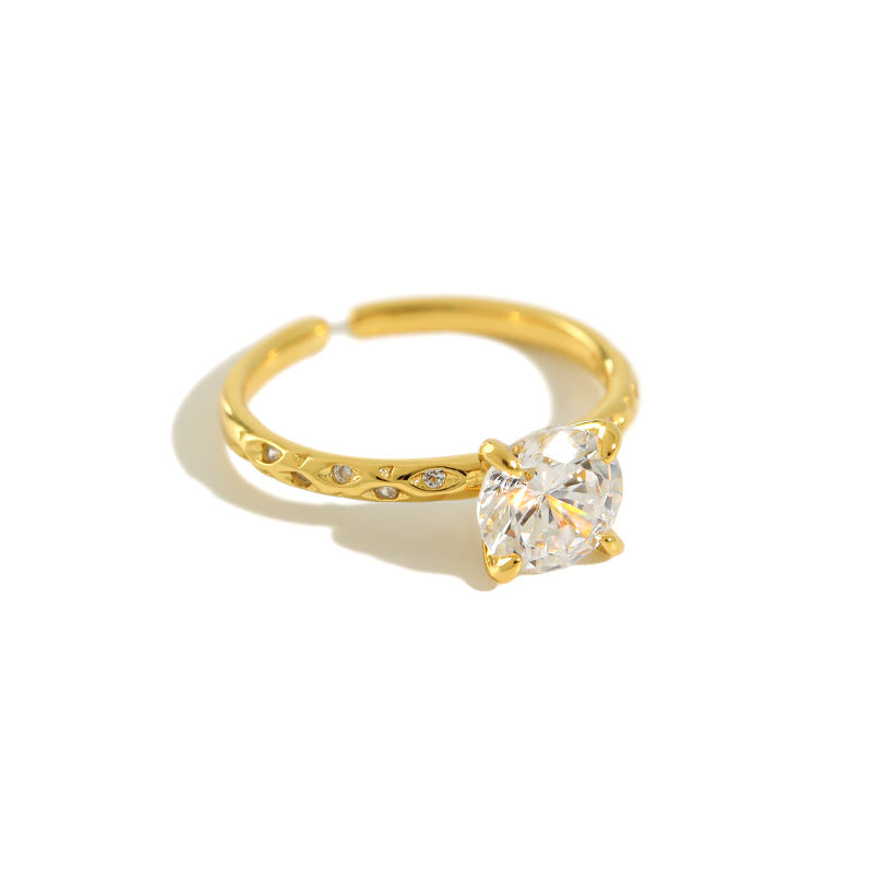 925 sterling silver resizable ring with big zircon stone for women
