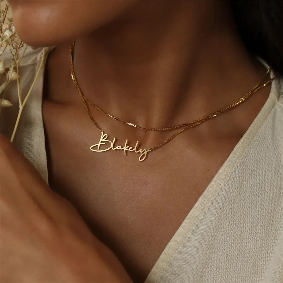 Elevate your style with our Customized Stainless Steel Name Necklace in Gold—an exquisite fashion statement and personalized gift with a chic choker pendant design.