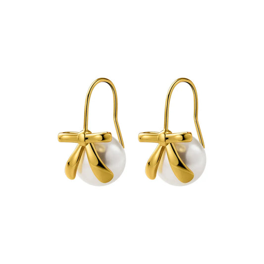 Stainless Steel Gold-Plated Pearl Earrings - A classic and elegant accessory for women, adding a touch of sophistication to any look.