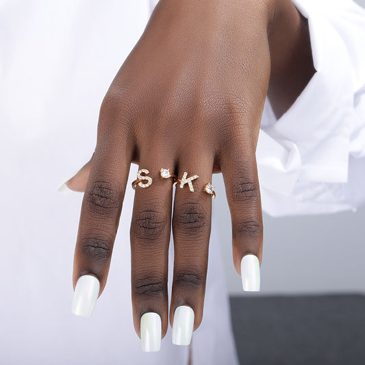 Tiny Initial Ring for Women - A-Z 26 Letter Rings, Adjustable and Fashionable