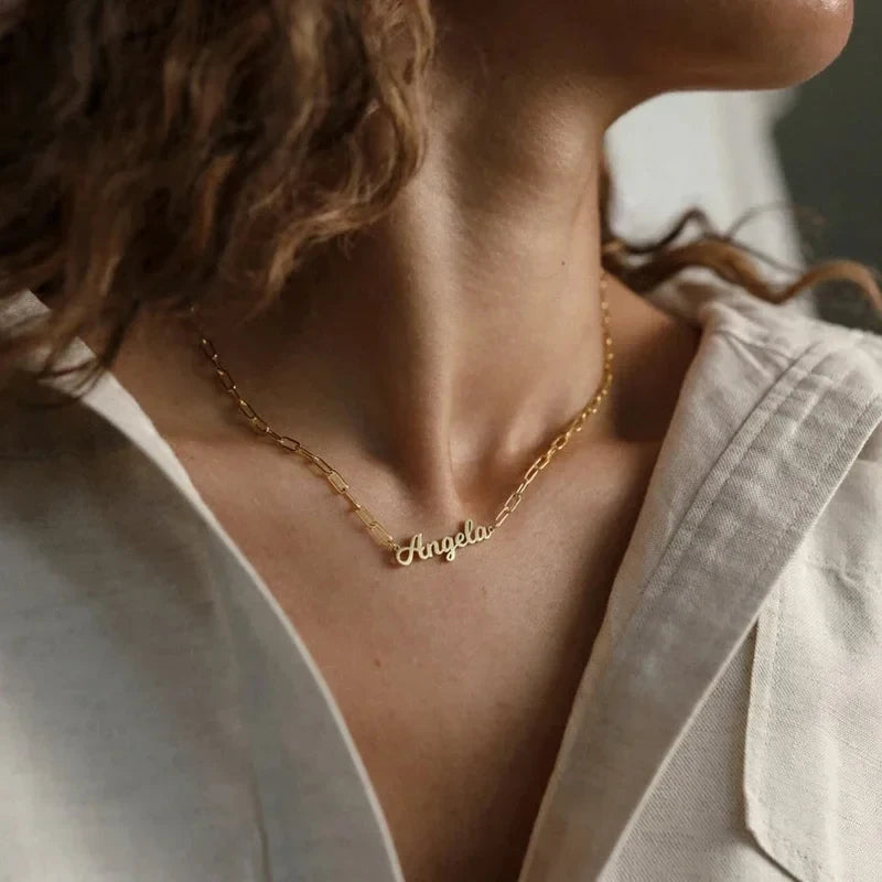 Timeless personalized paper clip name necklace stainless steel