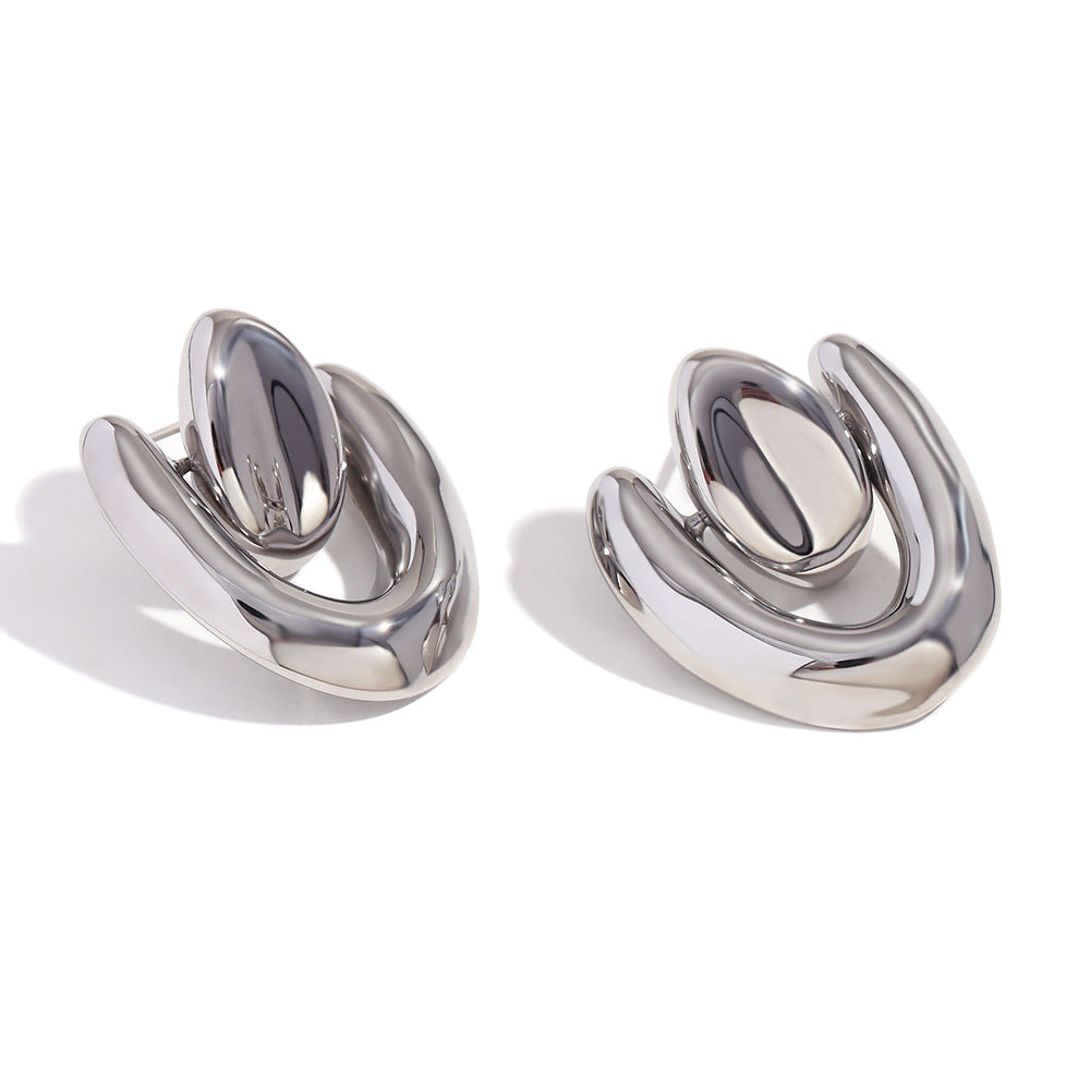 Silver Amora irregular heart stud earring in stainless steel