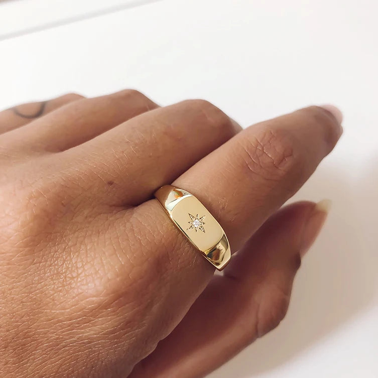 Elegant six pointed star seal ring with 18K gold plating