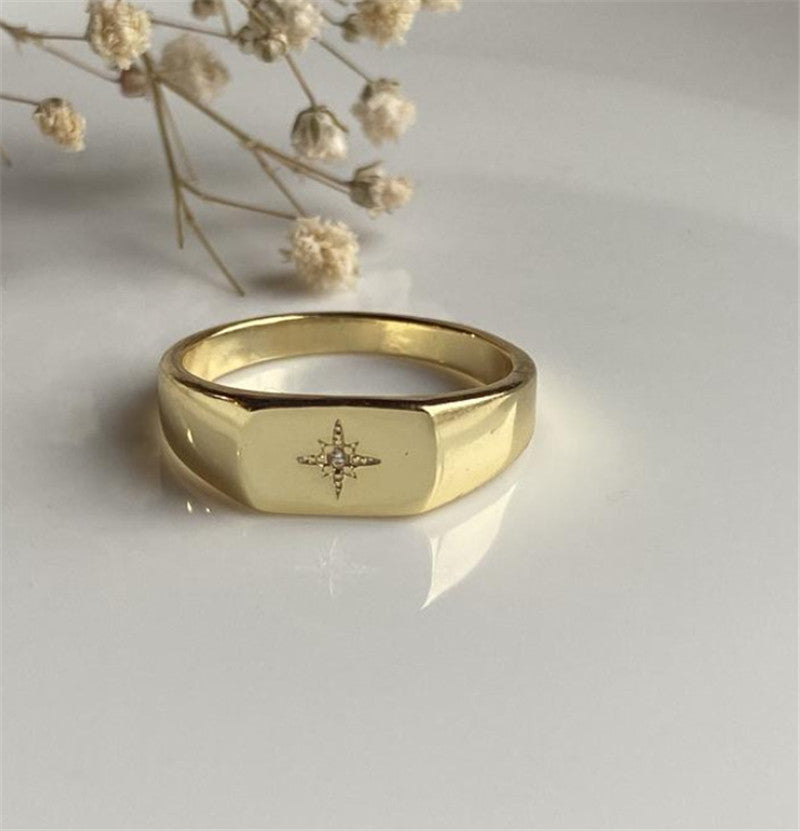 Elegant six pointed star seal ring with 18K gold plating