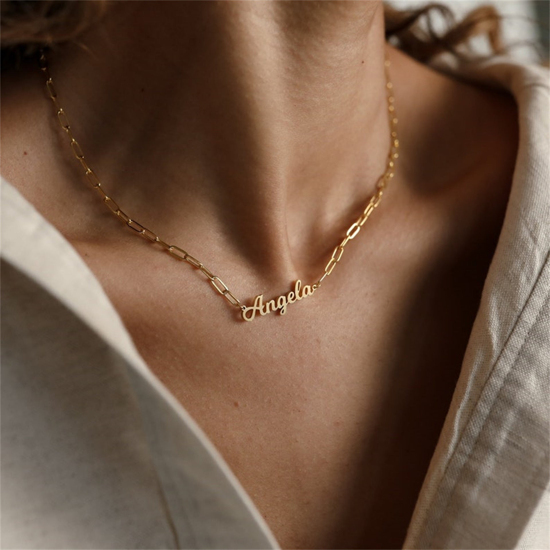 Stainless steel paper clip name necklace personalized jewelry