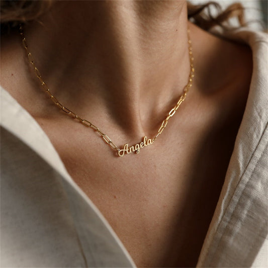 Stainless steel paper clip name necklace personalized jewelry