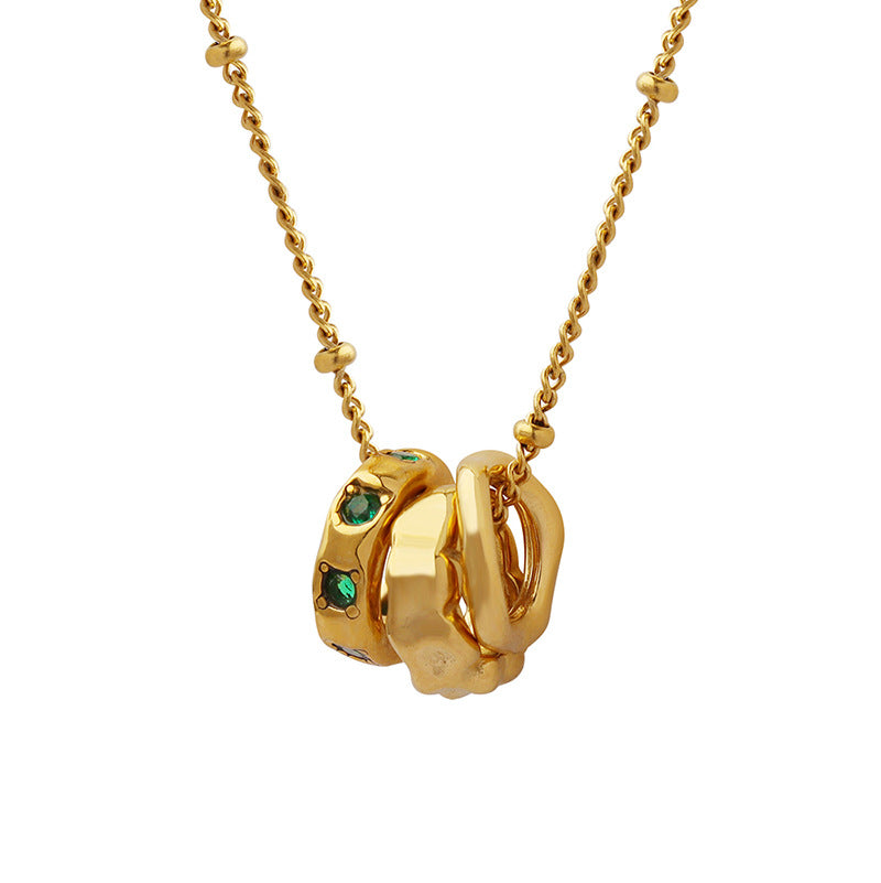 Small loop string pendant necklace stainless steel zircon stone