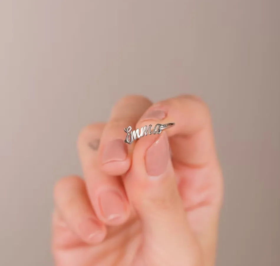 Durable stainless steel ring with engraved name or initials