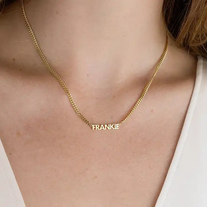Modern stainless steel personalized choker necklace with nameplate