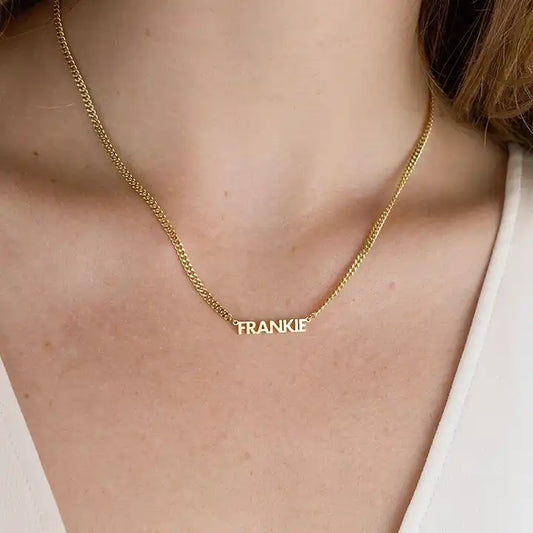 Modern stainless steel personalized choker necklace with nameplate