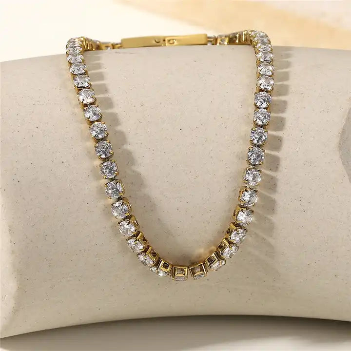 Luxury zircon bracelet stainless steel with 18K gold inlay design