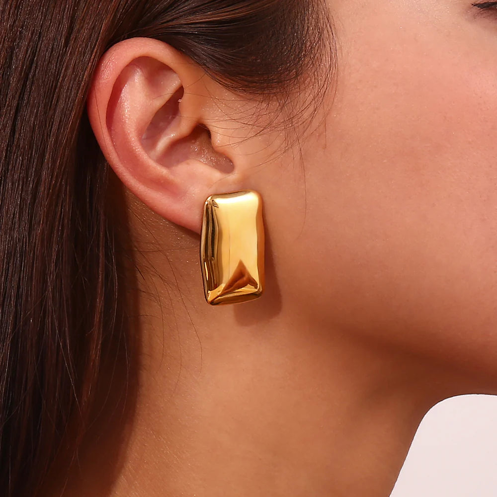 Minimalist rectangular earrings 18K gold plated stainless steel
