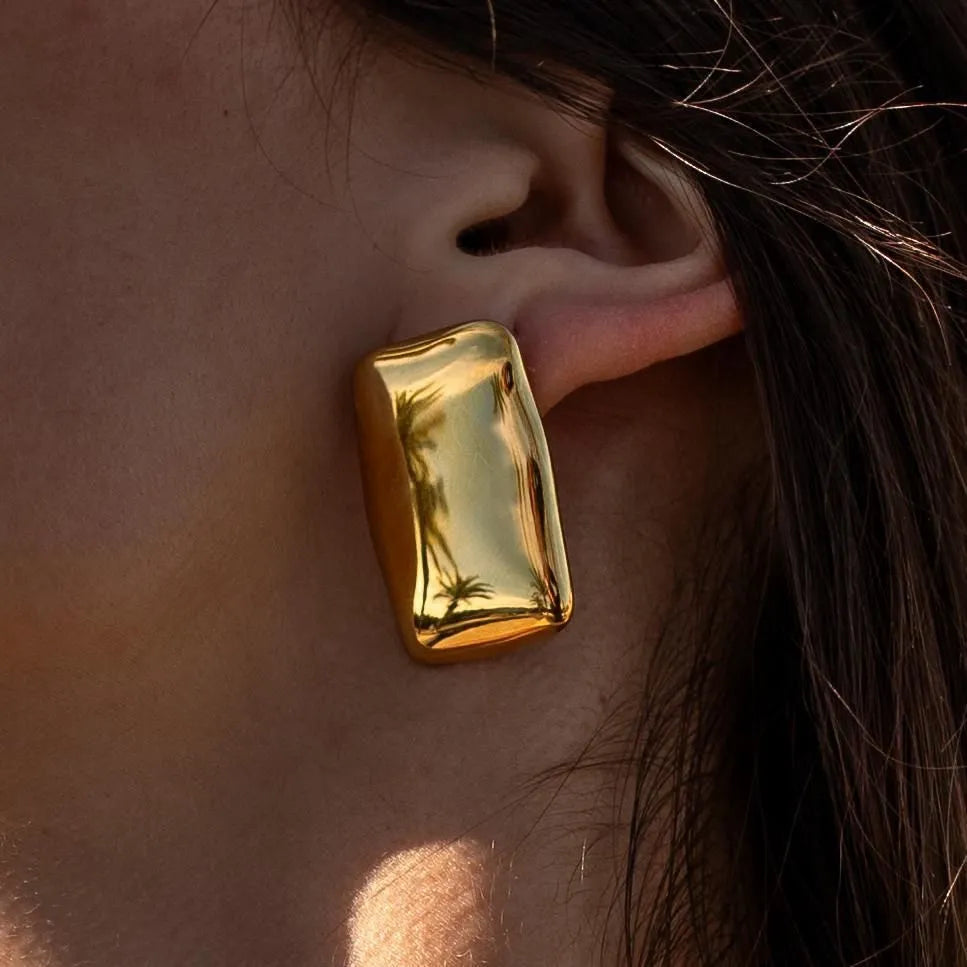 Durable waterproof stainless steel rectangular gold plated earrings