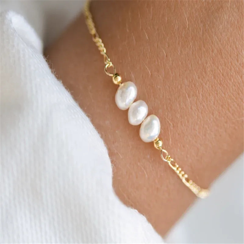 Natural freshwater pearl stainless steel bracelet elegant jewelry