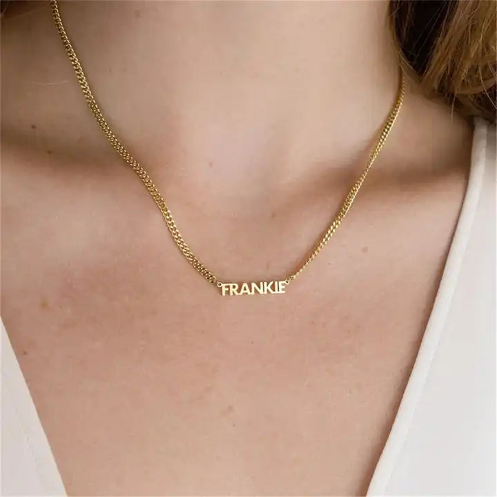 Modern stainless steel personalized choker necklace with nameplate