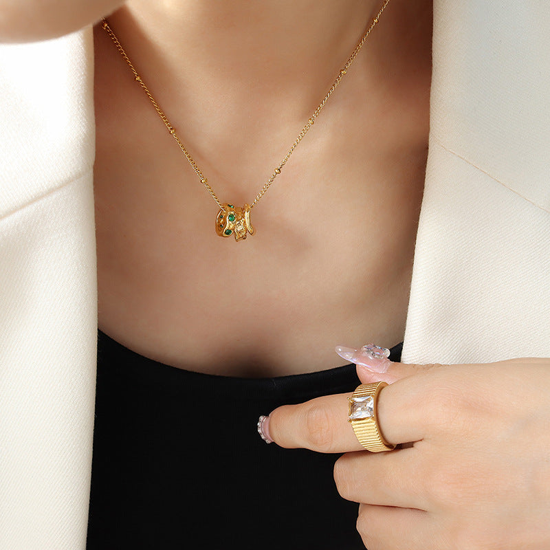 Small loop string pendant necklace stainless steel zircon stone