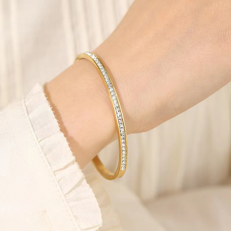 Timeless waterproof zircon cuff bracelet crafted in stainless steel