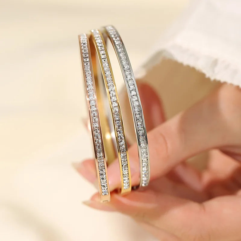 Women’s fashion zircon cuff bracelet stainless steel elegant style