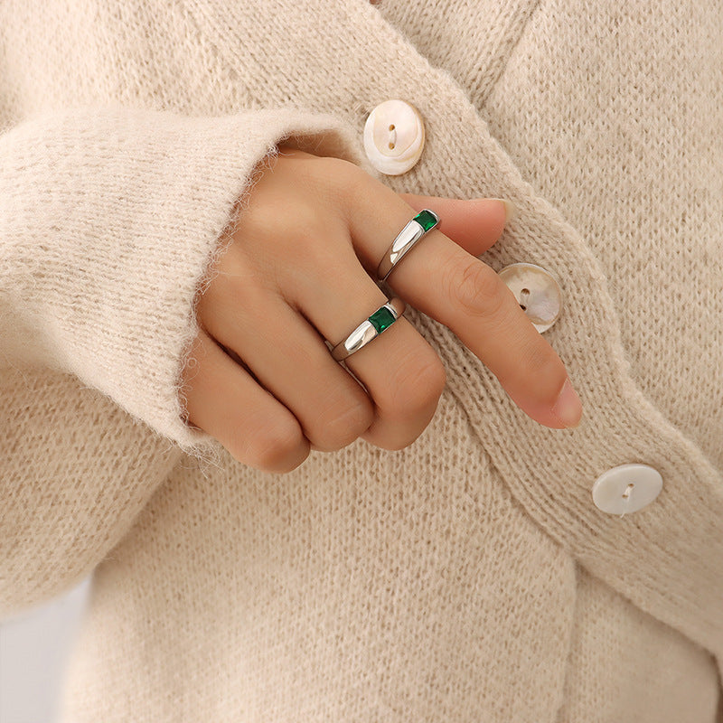 French green zirconia ring in stainless steel 18K gold plated for women