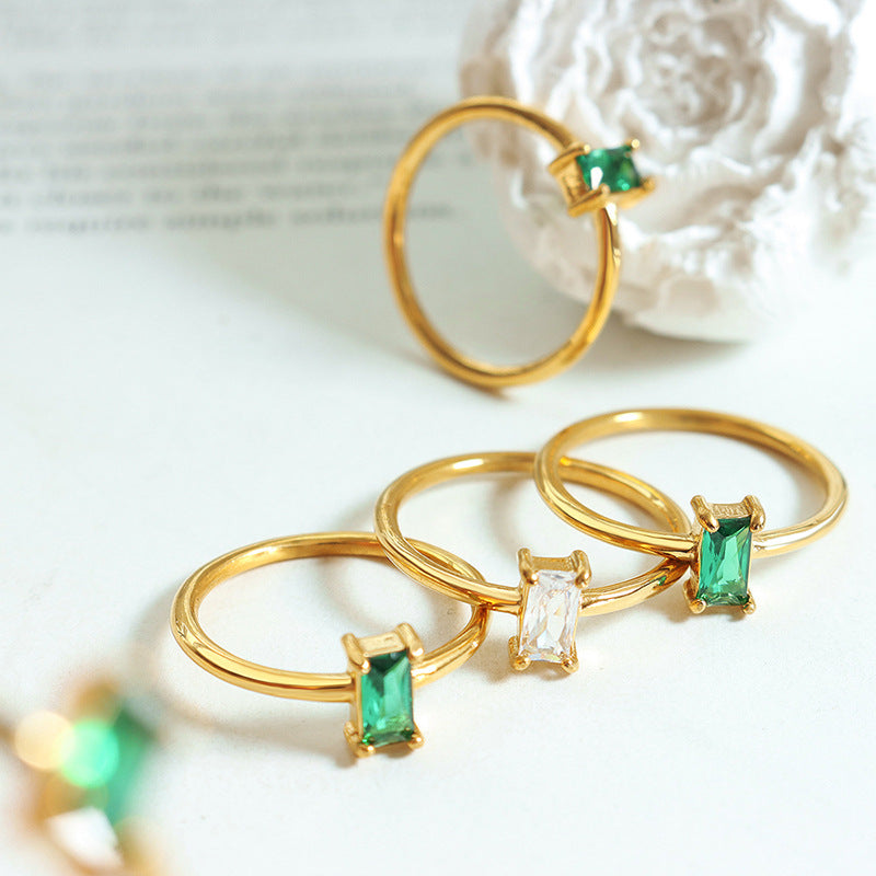French romantic retro zircon ring in stainless steel 18K gold plated
