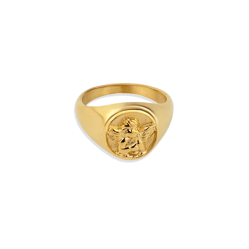 French wide angel ring in stainless steel gold plated women’s jewelry