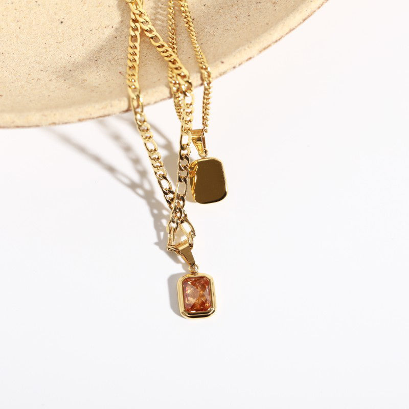 Fashion jewelry stainless steel gemstone pendant necklace refined