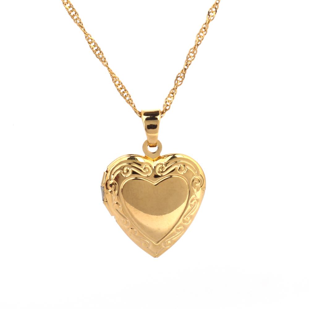 Gold plated stainless steel heart locket pendant necklace