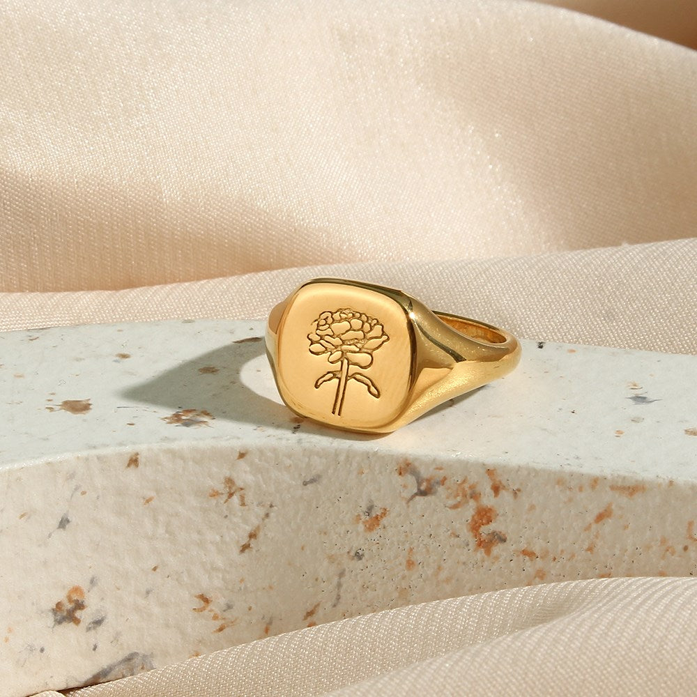 Women’s fashion jewelry gold plated peony flower titanium steel ring