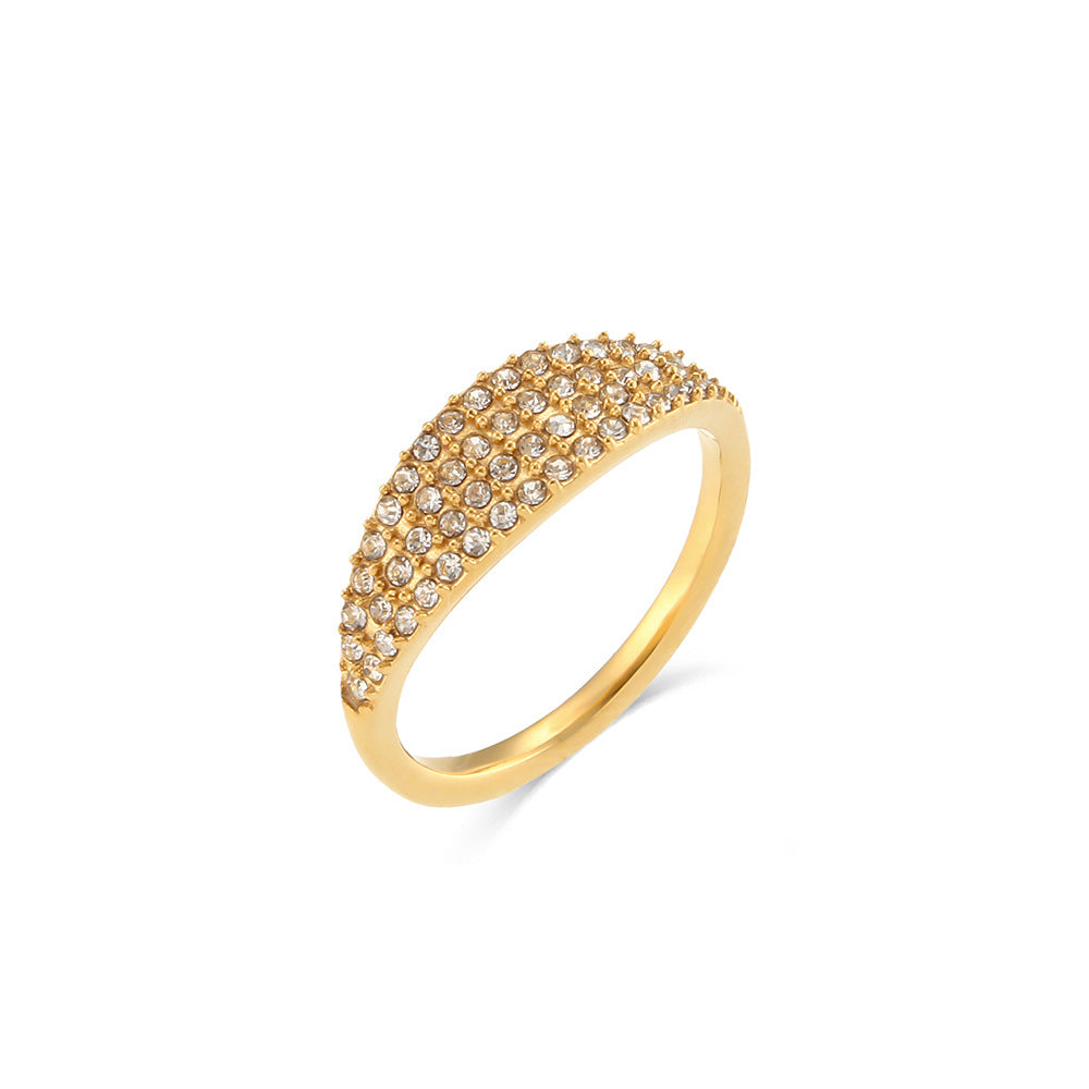 Gold plated slim signet ring with sparkling cubic zirconia – dainty jewelry for women