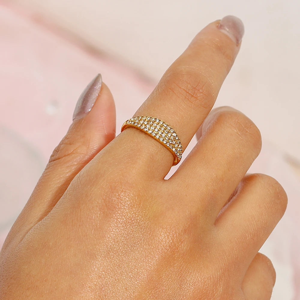 Gold plated slim signet ring with sparkling cubic zirconia – dainty jewelry for women