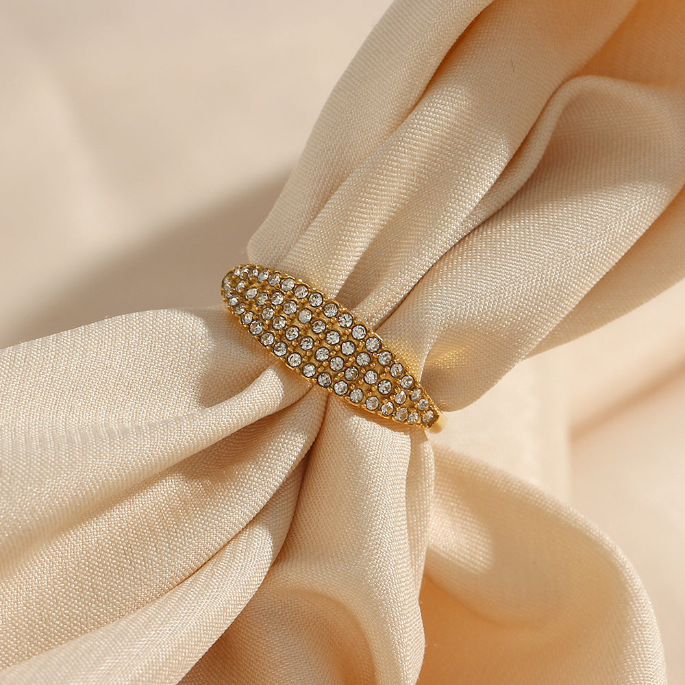 Gold plated slim signet ring with sparkling cubic zirconia – dainty jewelry for women