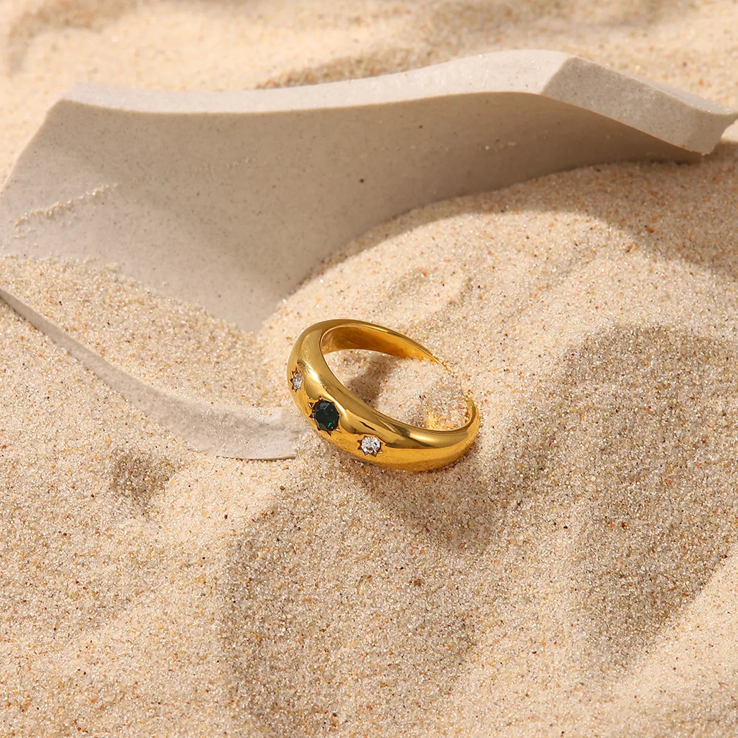 Bold yet minimal croissant ring crafted in gold plated stainless steel, designed to shine everyday