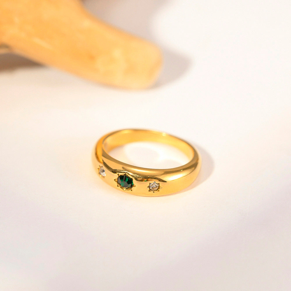 Gold plated stainless steel croissant ring with cubic zirconia for women jewelry