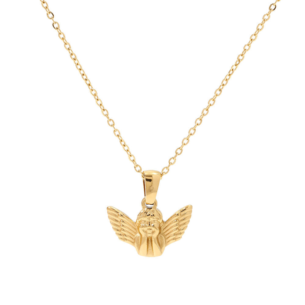 Gold steel angel emblem necklace timeless women’s jewelry