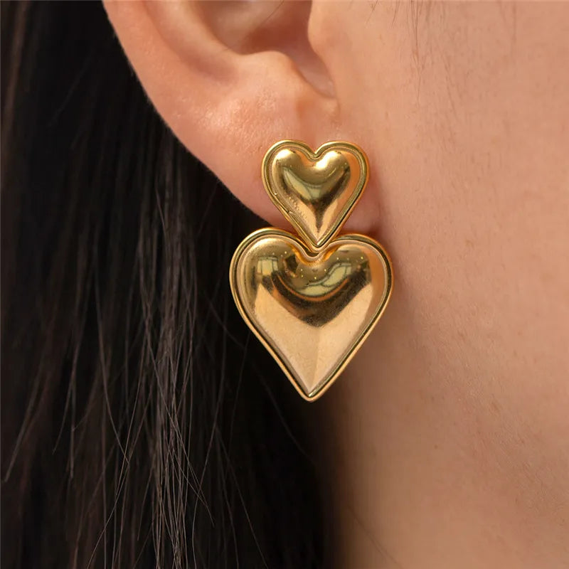 Stainless steel heart-shaped pendant earrings women’s elegant jewelry