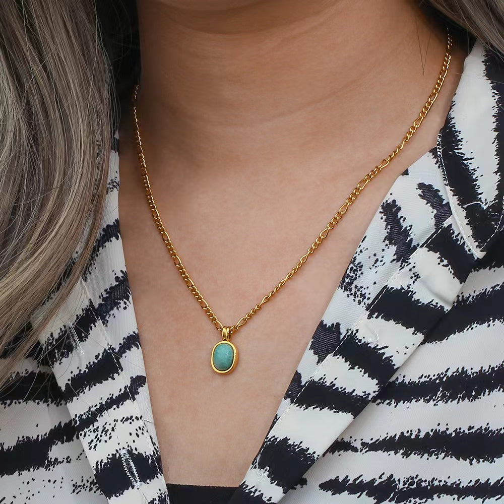 French gold plated stainless steel necklace with Amazonite pendant