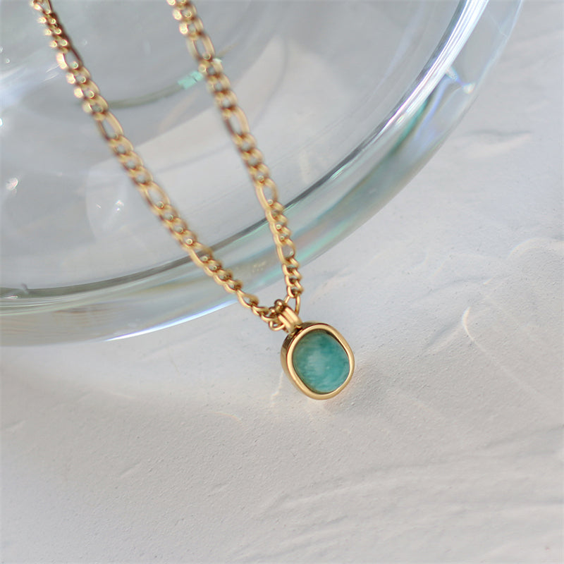 French gold plated stainless steel necklace with Amazonite pendant