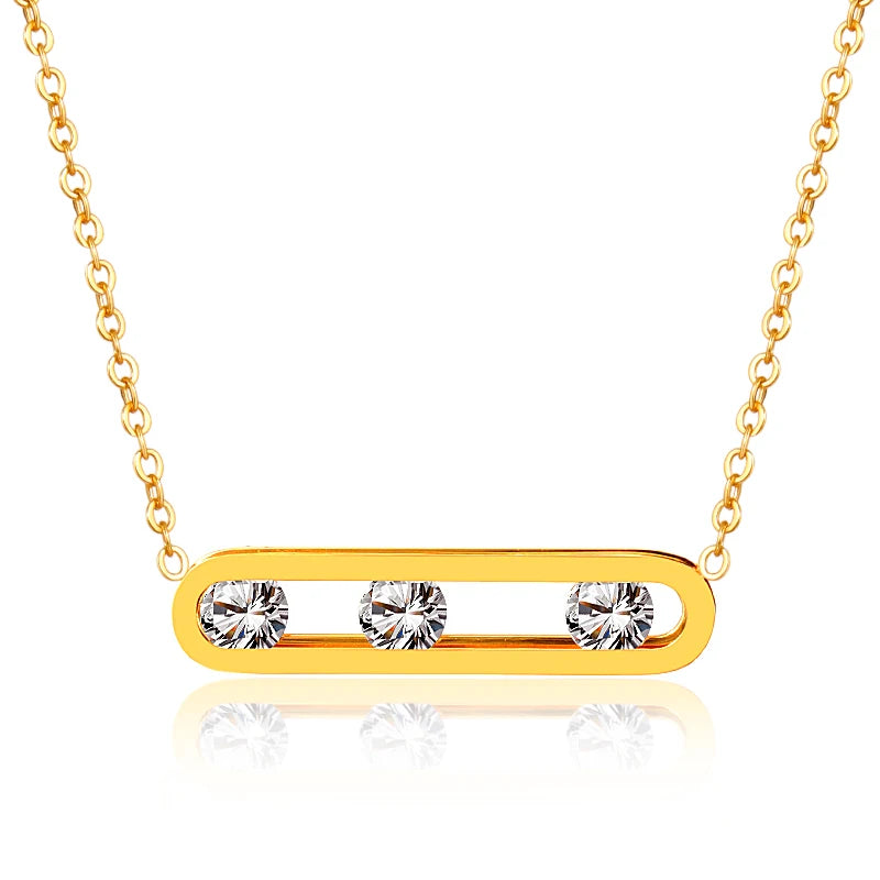 Rectangular zircon clavicle chain necklace 18K gold plated