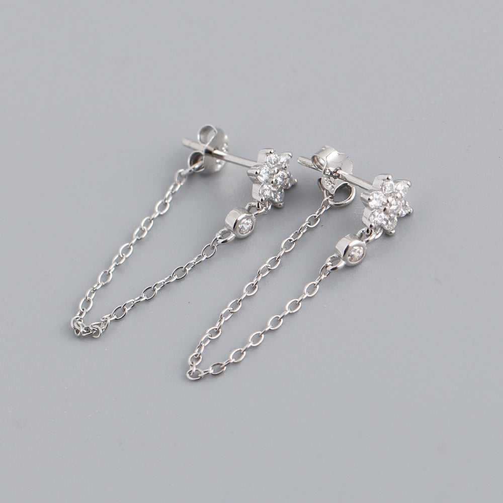 Exquisite silver craftsmanship long chain earrings sleek design